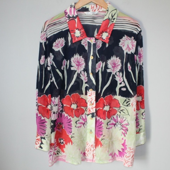 St. John Tops - St John Floral Sheer Button Front Blouse HW6409